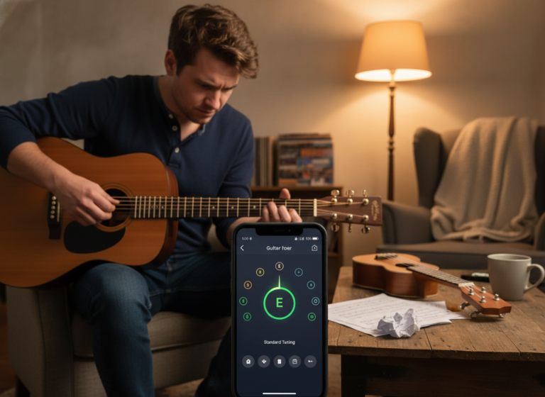 afine violão e guitarra usando app grátis no celular